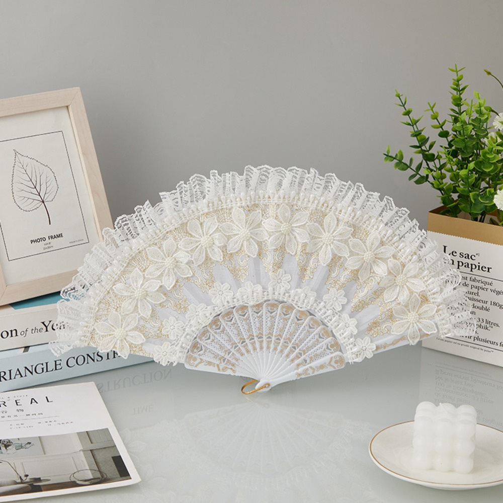 White Lolita Lace Hand Fan Han - Console Retro Gaming Portable avaliação e preço