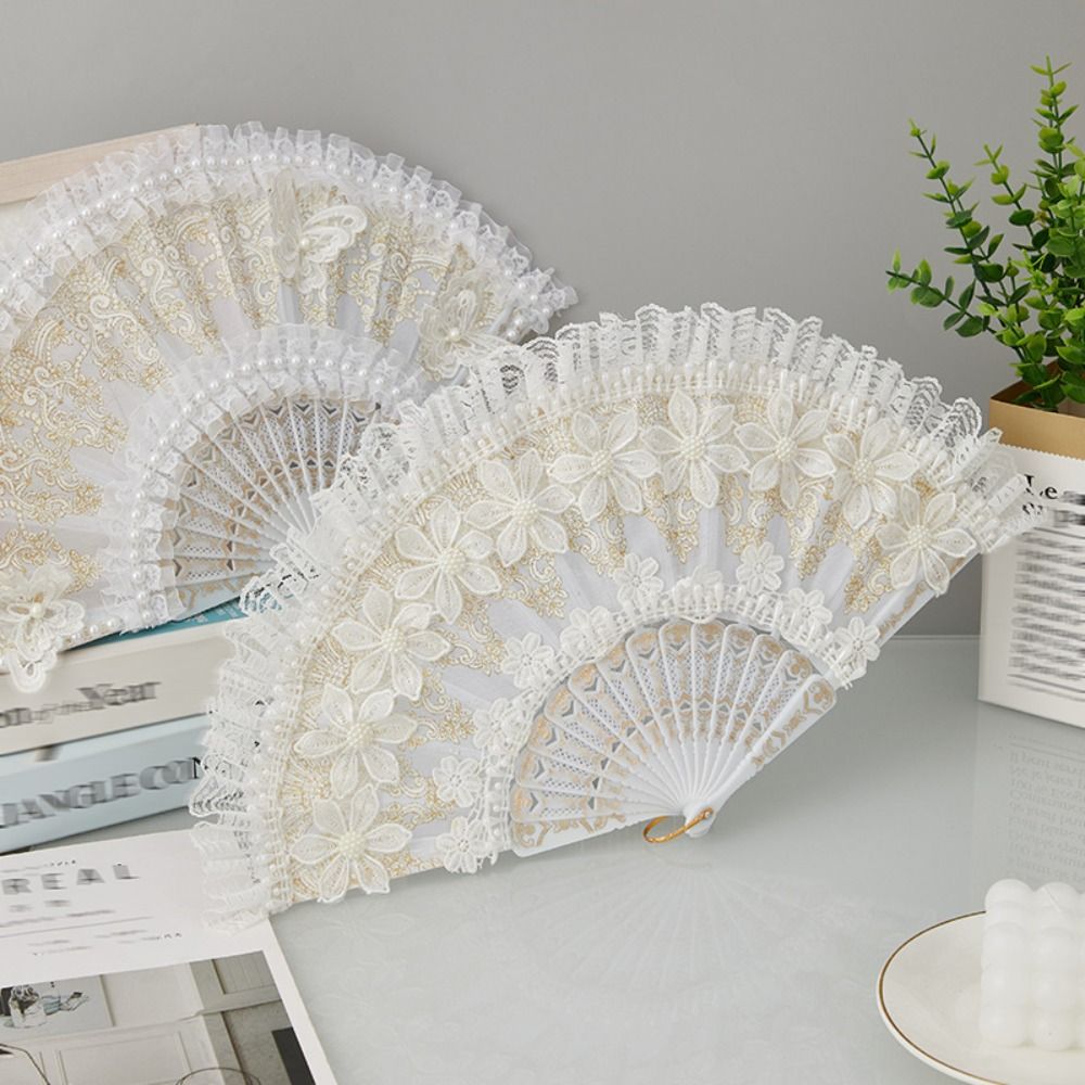 White Lolita Lace Hand Fan Han - Console Retro Gaming Portable avaliação e preço