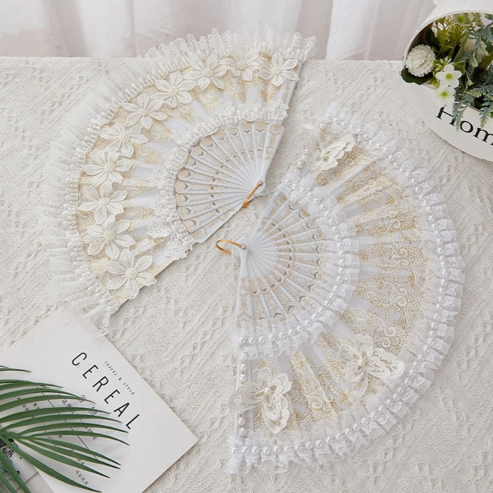 White Lolita Lace Hand Fan Han - Console Retro Gaming Portable avaliação e preço